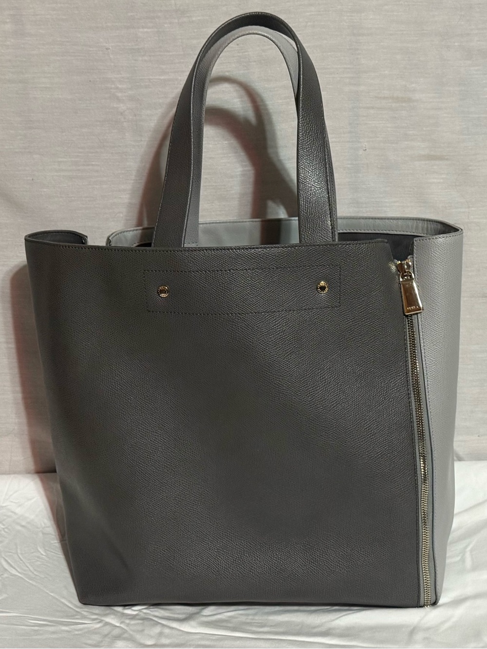 Furla Dual Tone Gray Leather Tote Bag NWOT Dust Bag Included